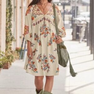 Sundance Cream Dress with Colorful Embroidery